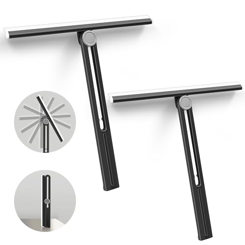 NEWE Duschabzieher Set 2 Packs, Universell Einsetzbar Silikon Duschwischer mit 360° Drehbarem Schwarzem Silikonschaber für Fliesen, Wände, Spiegel, Autofenster, Arbeitsplatte, Badezimmer, 28 cm Breit von NEWE