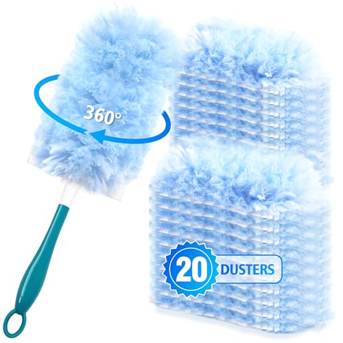 NEWE Staubmagnet Nachfüllpack 20 Stück + 1 Handgriff für Swiffer Duster, 360 Grad Staubwischer mit 4X Mikrofasern zum Reinigen von Jalousien Bücherregal Möbel von NEWE