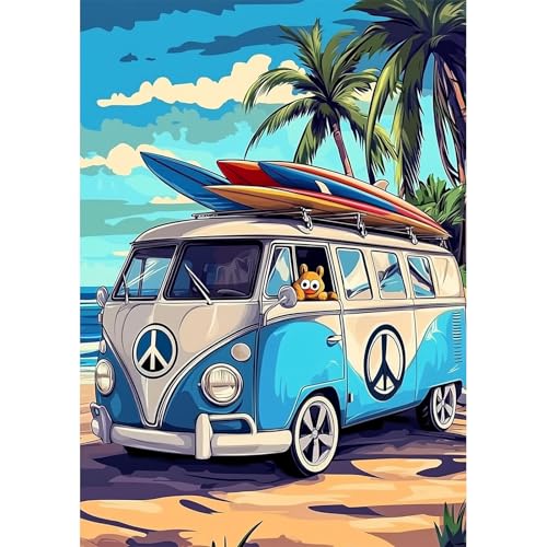 NEWENMO DIY Blau-weißer Bus Diamond Painting Kit Erwachsene,5D Palmen Diamant Painting Bilder,Schöner Strand Diamant Malerei Kit Complete,Aesthetic für Wanddekoration,Home Geschenke,30x40cm NEWENMO DIY Blau-weißer Bus Diamond Painting Kit Erwachsene,5D Palmen Diamant Painting Bilder,Schöner Strand Diamant Malerei Kit Complete,Aesthetic für Wanddekoration,Home Geschenke,30x40cm von NEWENMO