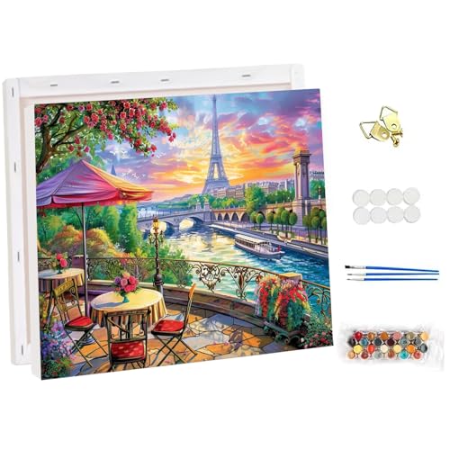 NEWENMO Eiffel Tower Malen Nach Zahlen Erwachsene mit Rahmen,Pariser Landschaft Paint by Numbers,Bunte Blumen Malen Nach Zahlen Kits,DIY Handgemalt Ölgemälde Kit,für Anfänger Home Dekoration-30x40cm von NEWENMO