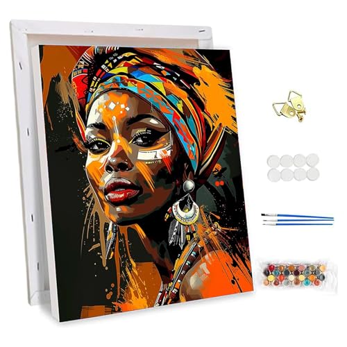 NEWENMO Malen Nach Zahlen mit Rahmen,Afroamerikanische Frau Paint by Numbers,Schöne Dame Malen Nach Zahlen Erwachsene,DIY Handgemalt Ölgemälde Set mit Pinseln und Acrylfarben,für Home Decor 30x40cm von NEWENMO