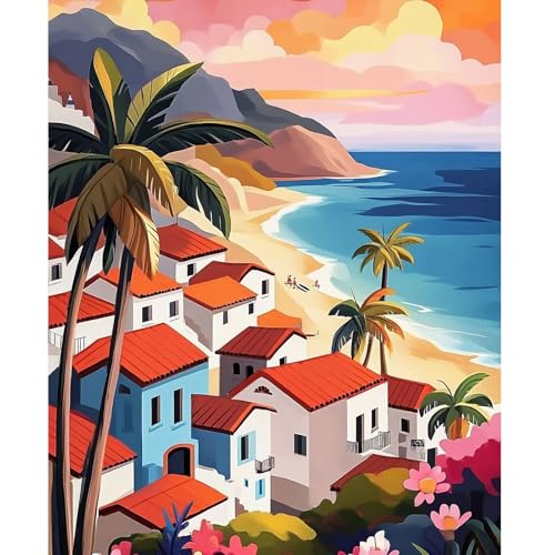 NEWENMO Rosa Himmel Malen Nach Zahlen Erwachsene Set,Haus mit Meerblick Paint by Numbers Adult,Palme Malen Nach Zahlen Kit,Einfaches DIY Handgemalt Ölgemälde,für Anfänger Home Dekoration 40x50cm NEWENMO Rosa Himmel Malen Nach Zahlen Erwachsene Set,Haus mit Meerblick Paint by Numbers Adult,Palme Malen Nach Zahlen Kit,Einfaches DIY Handgemalt Ölgemälde,für Anfänger Home Dekoration 40x50cm von NEWENMO