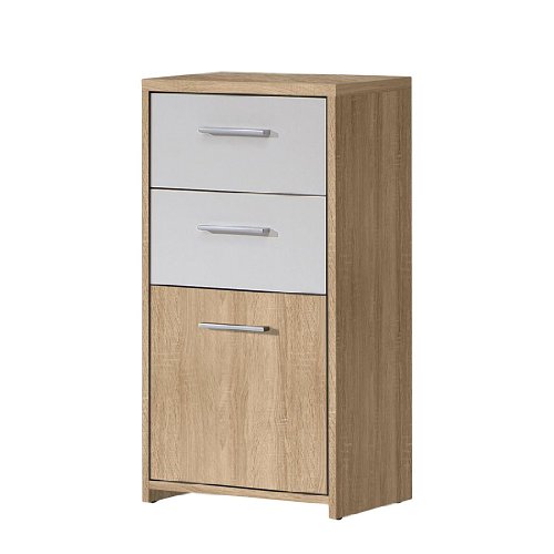 FORTE Quadro Kommode mit 1 Tür und 2 Schubladen, Holzwerkstoff, Sonoma Eiche / Weiß, 40.3 x 29.6 x 77.5 cm von Forte