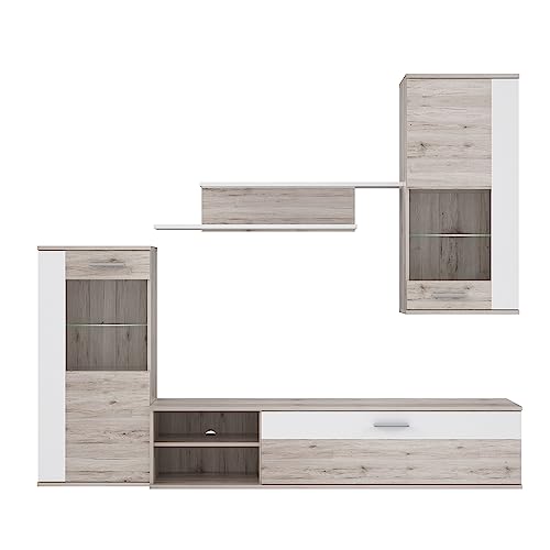 FORTE Hot Shot Wohnwand mit 2 Glastür und 1 Klappe inclusive LED Beleuchtung, Holzwerkstoff, Sandeiche Dekor Kombiniert mit Weiß, 213 x 41.3 x 184 cm FORTE Hot Shot Wohnwand mit 2 Glastür und 1 Klappe inclusive LED Beleuchtung, Holzwerkstoff, Sandeiche Dekor Kombiniert mit Weiß, 213 x 41.3 x 184 cm von Forte