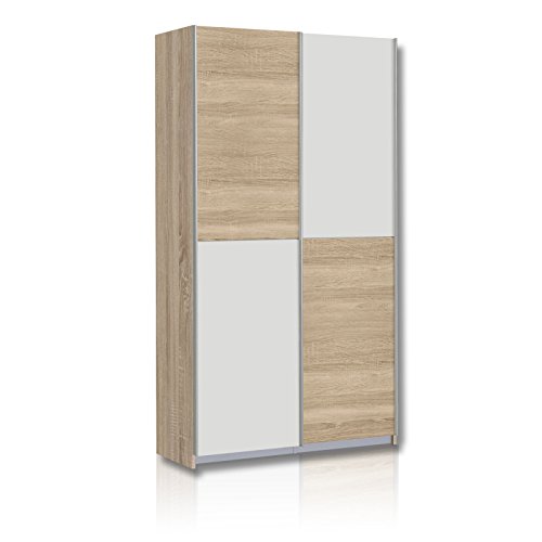 FORTE Ohio 40 Mehrzweckschrank modern, 2-türig mit Einlegeböden, Schwebetürenschrank, Garderobenschrank, Holzwerkstoff, Weiß mit Holz Dekor Sonoma Eiche, 120 cm breit x 42 cm tief x 190,5 cm hoch FORTE Ohio 40 Mehrzweckschrank modern, 2-türig mit Einlegeböden, Schwebetürenschrank, Garderobenschrank, Holzwerkstoff, Weiß mit Holz Dekor Sonoma Eiche, 120 cm breit x 42 cm tief x 190,5 cm hoch von Forte