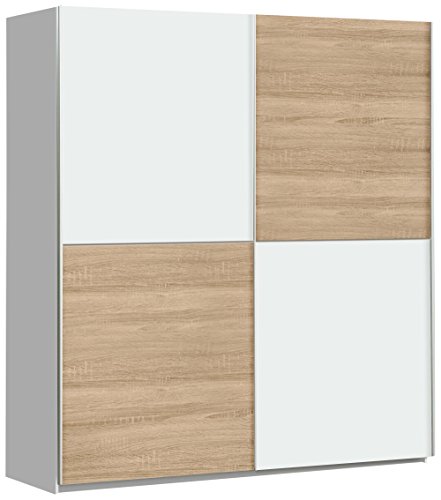 FORTE Winner Schwebetürenschrank mit 2 Türen, Holzwerkstoff, Weiß + Sonoma Eiche Dekor, 170.3 x 61.2 x 190.5 cm von Forte