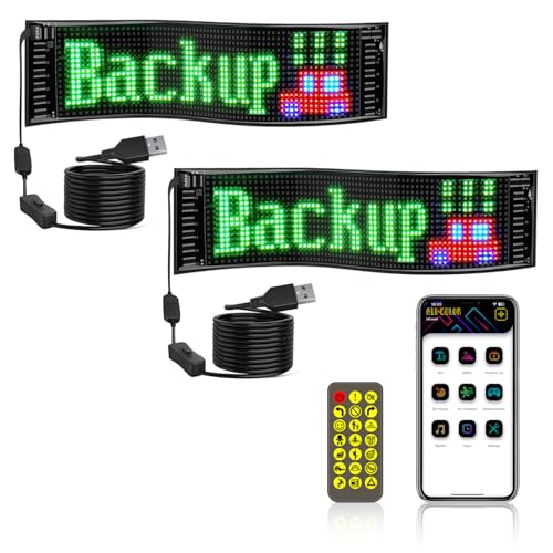 NEWFUN 2 X LED anzeigetafel, led laufschrift programmierbar, 34.8 x 10.2 cm, 5 V / 2 A Bluetooth Smart Apps RGB-Panel, Personalisierte Leuchtreklame für Autos von NEWFUN
