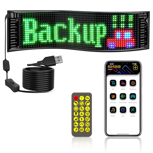 NEWFUN Led anzeigetafel, LED laufschrift programmierbar,10.2 x 34.8 cm LED-Display, 5 V / 2 A Bluetooth Smart Apps -RGB-Panel, Personalisierte Leuchtreklame für Autos von NEWFUN