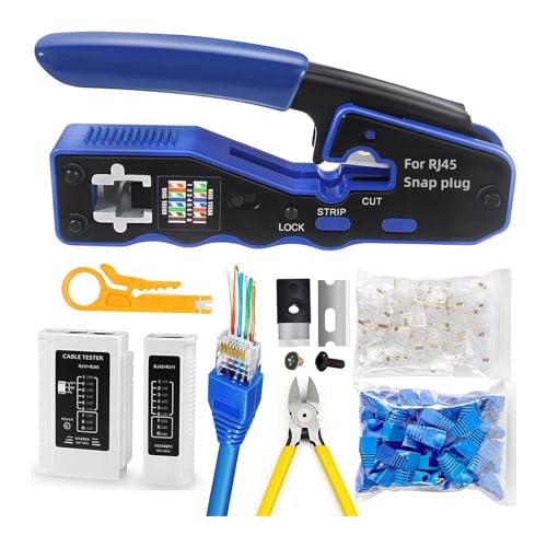 NEWFUN RJ45 Crimpzange, Netzwerk Werkzeug Set, Crimpzange RJ45, Netzwerktester, Abisolierzange, Professionelle Netzwerkinstallation, Cat5 Cat5e Cat6 Crimpwerkzeugsatz, 20 x RJ45 Stecker von NEWFUN