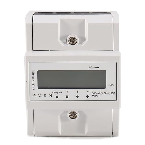 NEWFUN Stromzähler 3-Phasen 4-Draht Geeicht Drehstromzähler, 230 / 400V 5-100A, LCD Digitaler Stromzähler Drehstromzähler Hutschiene für DIN Hutschiene Zwischenzähler Strom Geeicht von NEWFUN