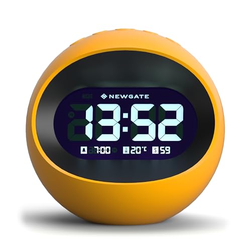 NEWGATE® Centre of The Earth Wecker | Runde Retro-Digital-LCD-Uhr | Gelb | Ideal für Nachttisch, Schreibtisch oder Regal | Retro-Accessoires für Schlafzimmer und Büro von NEWGATE