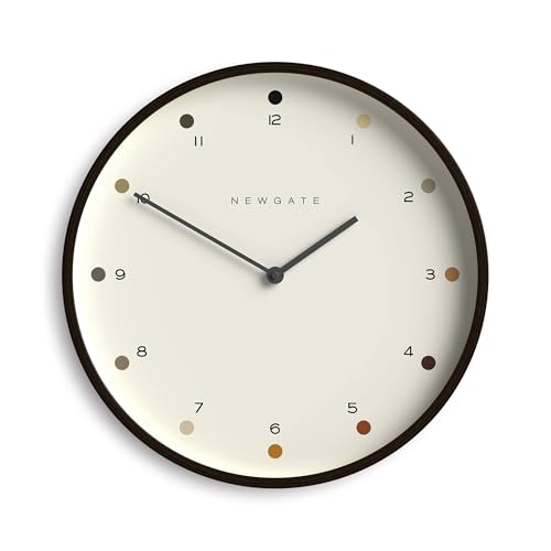 NEWGATE® Mr Clarke Wanduhr | Große skandinavisch inspirierte Sperrholzuhr | 40cm | Gehäuse aus dunklem Holz mit Designer-Dot-Zifferblatt | Modernes minimalistisches Design für Küche von NEWGATE