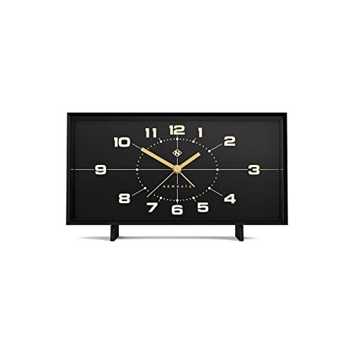 NEWGATE® Wideboy Wecker | Rechteckiges Retro-Design | Schwarz | Zifferblatt aus der Mitte des Jahrhunderts | Ideal für Nachttisch, Schreibtisch, Kaminsims oder Regal | Retro-Accessoires von NEWGATE