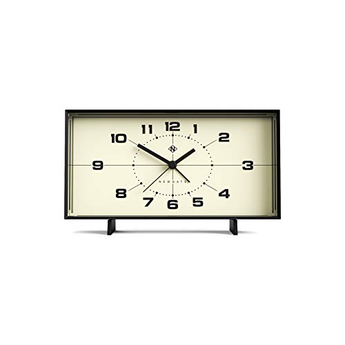 NEWGATE® Wideboy Wecker | Rechteckiges Retro-Design | Schwarz | Zifferblatt aus der Mitte des Jahrhunderts | Ideal für Nachttisch, Schreibtisch, Kaminsims oder Regal | Retro-Accessoires von NEWGATE