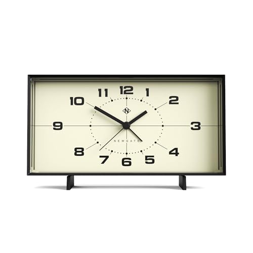 NEWGATE® Wideboy Wecker | Rechteckiges Retro-Design | Schwarz | Zifferblatt aus der Mitte des Jahrhunderts | Ideal für Nachttisch, Schreibtisch, Kaminsims oder Regal | Retro-Accessoires von NEWGATE