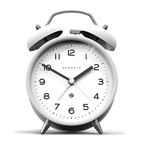 NEWGATE ® Charlie Bell Echo Alarm – Kleiner moderner Nachttischwecker – Schlafzimmerzubehör – Wecker – Schreibtischzubehör – Nachttischuhr – Arabische Ziffern (Weiß) von NEWGATE