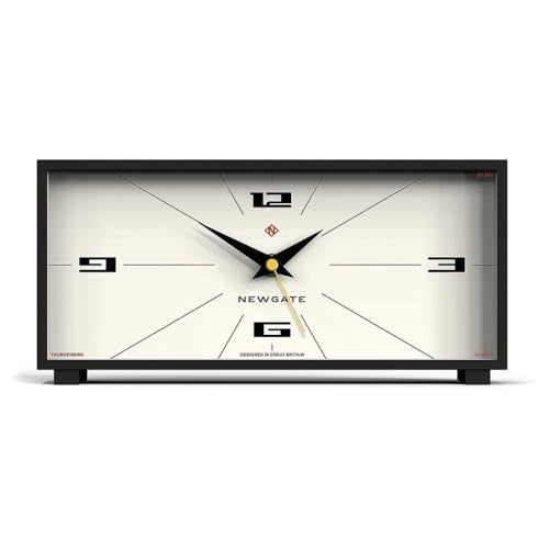 NEWGATE® Thunderbird Schreibtisch Uhr | Retro zeitgenössisches rechteckiges Design | Schwarz | Moderner Mid-Century-Stil für Schreibtisch, Kaminsims, Tischplatte oder Regal von NEWGATE