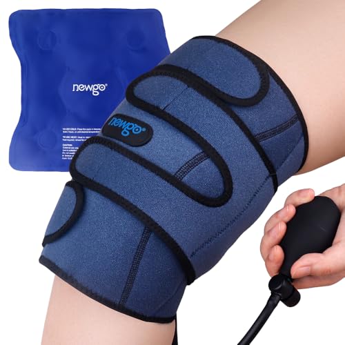 NEWGO Eisbeutel Kompressions Kühlmanschette Knie mit Pumpe Kühlpads Kniebandage für Schmerzbehandlung und Unterstützung Verstellbare Kalt Warm Kompresse Kühlpack von NEWGO