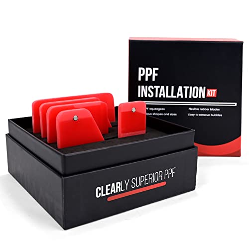 NEWISHTOOL Magnet PPF Rakel-Set, 5-in-1, Rot, Set mit Geschenkbox, kratzfestes Gummi-Werkzeug für Auto, verschiedene Größen für die Installation, 80 Durometer TPU mit Magnet von NEWISHTOOL