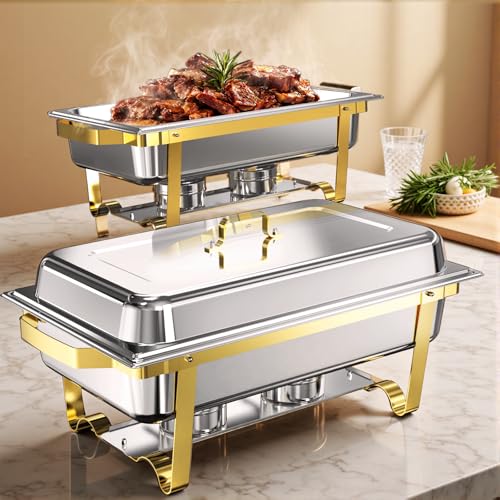Chafing Dishes for Buffet 2 Pack, 11QT [Large Size and Stabil] Stainless Steel Food Warmers for Parties Buffet [Elegant Gold and Silver Colors] Catering Supplies Buffet Display von NEWKITCHEN