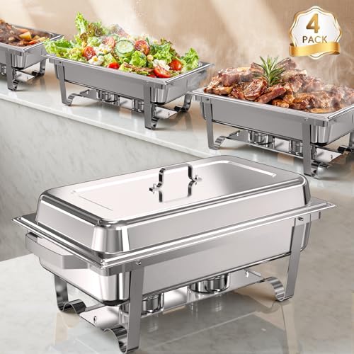 Chafing Dishes für Buffet, 4 Stück, 11 QT [große Größe und robust] Edelstahl-Speisenwärmer für Partys, Buffet, silberfarbene Farben, Catering-Zubehör, Buffet-Display von NEWKITCHEN