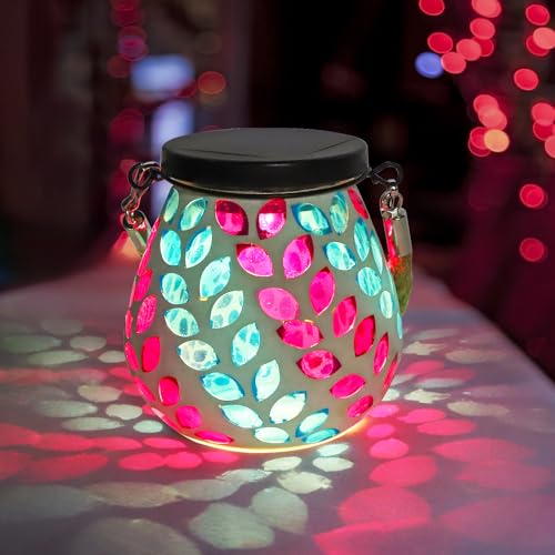 NEWNEN Solarlampen für Außen Garten, Einmachglas Solarlampen für Außen Hängend, IP65 Wasserdichte Solar Laternen für Rasen Pfad Hof Deko Boden, 2 LED-Perle Warmes Weiß und RGB (Laub) von NEWNEN
