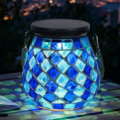 NEWNEN Solarlampen für Außen Garten, Einmachglas Solarlampen für Außen Hängend, IP65 Wasserdichte Solar Laternen für Rasen Pfad Hof Deko Boden, 2 LED-Perle Warmes Weiß und RGB (Rhombisch) von NEWNEN