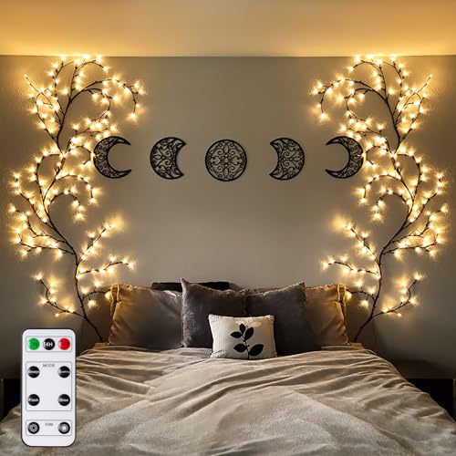 NEWNEN Zweige Lichter 144LEDs Lichterketten Warmweiß Lichterbaum mit Netzstrom Betriebene, Künstliche Lichterzweige für Ostern Innen Wanddeko Aesthetic Room Décor (2 Stück) von NEWNEN