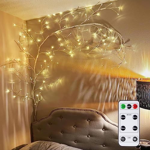 NEWNEN Zweige Lichter mit Fernbedienung Ein/Aus-Timer, Lichterketten Warmweiß Lichterbaum mit Netzstrom Betriebene, 5 Stufen Dimmbar / 144 LEDs für Ostern Innen Wanddeko Aesthetic Room Décor (Weiß) von NEWNEN