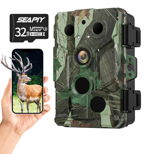 NEWOUMAO Wildkamera mit App 4K 48 Megapixel HD WLAN Bluetooth Wildkamera mit Bewegungsmelder Nachtsicht 120°, 0,2s Auslösen Extralange Standby-Zeit IP66 Wasserdicht 32GB SD Karte (L) von NEWOUMAO