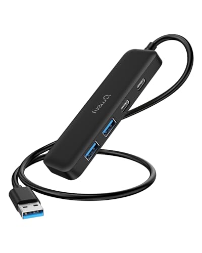 USB 3.0 Hub mit 60 cm U-S-B Splitter, Adapter mit 2*U-S-B C 3.0 und 2*U-S-B 3.0 Ports Ultra Slim Mini Hub Combo für Laptop, PS4, Flash Drive, HDD, Xbox, Drucker, Maus, Tastatur, Computerzubehör von NEWQ