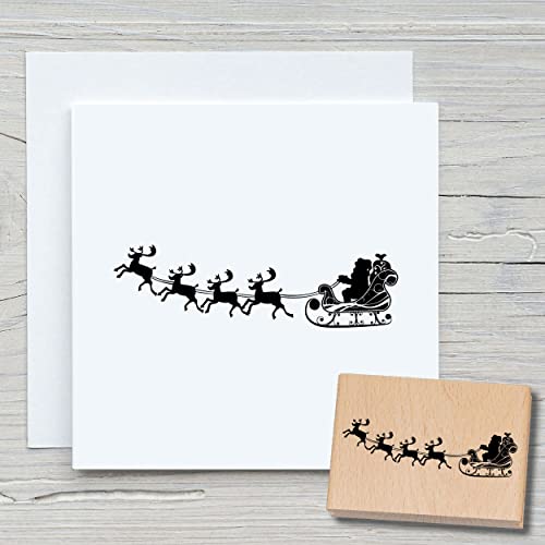 NEWSTAMPS Stempel Weihnachtsmann mit Schlitten Motivstempel aus Holz & Gummi zum Karten basteln, Holzstempel, Weihnachten, Weihnachtskarte, Advent, Scrapbook, Textilstempel, Deko, Kinder von NEWSTAMPS DIE STEMPELMACHER