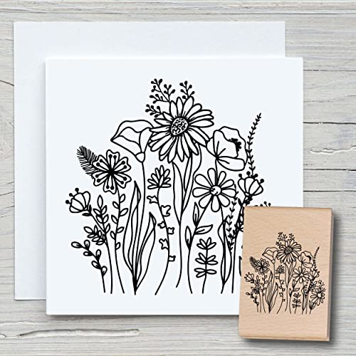 NEWSTAMPS Stempel kleine Blumenwiese Motivstempel groß aus Holz & Gummi zum Karten und Geschenke basteln, Holzstempel für Blumen, Pflanzen, Floral, Gräser, Scrapbook, Textilstempel, Deko, Kinder von NEWSTAMPS DIE STEMPELMACHER