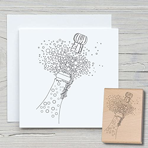 NEWSTAMPS Stempel Champagnerflasche Motivstempel aus Holz & Gummi zum Karten und Geschenke basteln, Holzstempel für Scrapbook, Textilstempel, Deko, Freunde von NEWSTAMPS DIE STEMPELMACHER