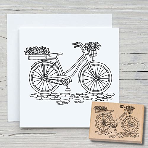 NEWSTAMPS Stempel Fahrrad Motivstempel aus Holz & Gummi zum Karten und Geschenke basteln, Holzstempel für Scrapbook, Textilstempel, Deko, Freunde von NEWSTAMPS DIE STEMPELMACHER