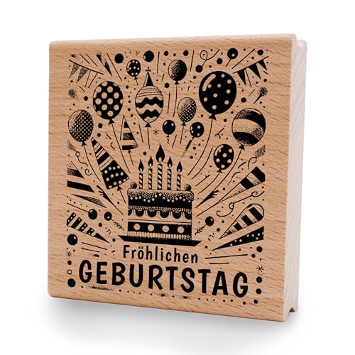 NEWSTAMPS Stempel Fröhlichen Geburtstag Motivstempel aus Holz & Gummi zum Karten und Geschenke basteln, Holzstempel für Scrapbook, Textilstempel, Deko von NEWSTAMPS DIE STEMPELMACHER