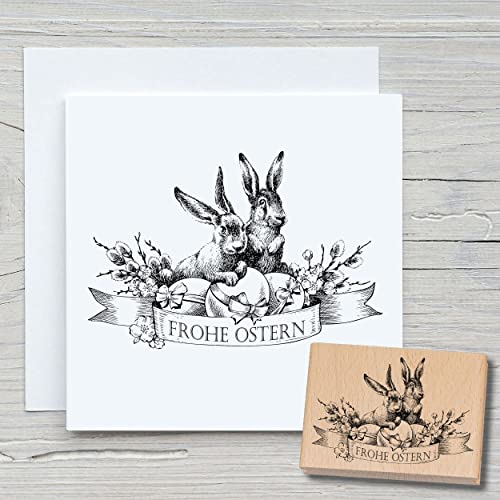 NEWSTAMPS Stempel Frohe Ostern Bild 01 Motivstempel groß aus Holz & Gummi zum Karten basteln, Holzstempel, Osterkarte, Grußkarte, Scrapbook, Textilstempel, Deko, Kinder von NEWSTAMPS DIE STEMPELMACHER