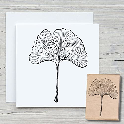 NEWSTAMPS Stempel Ginkgoblatt Motivstempel groß aus Holz & Gummi zum Karten basteln, Holzstempel, Blumen, Pflanzen, Floral, Wiese, Gräser, Scrapbook, Textilstempel, Deko, Kinder von NEWSTAMPS DIE STEMPELMACHER