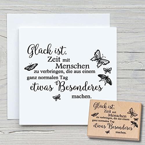 NEWSTAMPS Stempel Glück ist Zeit Motivstempel groß aus Holz & Gummi zum Karten basteln, Holzstempel, Sprüche, Spruchstempel, Textstempel, Schrift, Scrapbook, Textilstempel, Deko von NEWSTAMPS DIE STEMPELMACHER
