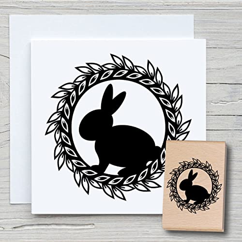 NEWSTAMPS Stempel Hase rund Motivstempel groß aus Holz & Gummi zum Karten und Geschenke basteln, Holzstempel für Ostern, Osterkarte, Grußkarte, Scrapbook, Textilstempel, Deko, Kinder von NEWSTAMPS DIE STEMPELMACHER