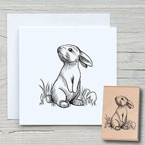 NEWSTAMPS Stempel Hoppel Motivstempel groß aus Holz & Gummi zum Karten und Geschenke basteln, Holzstempel für Ostern, Osterkarte, Osterhase, Scrapbook, Textilstempel, Deko, Kinder von NEWSTAMPS DIE STEMPELMACHER