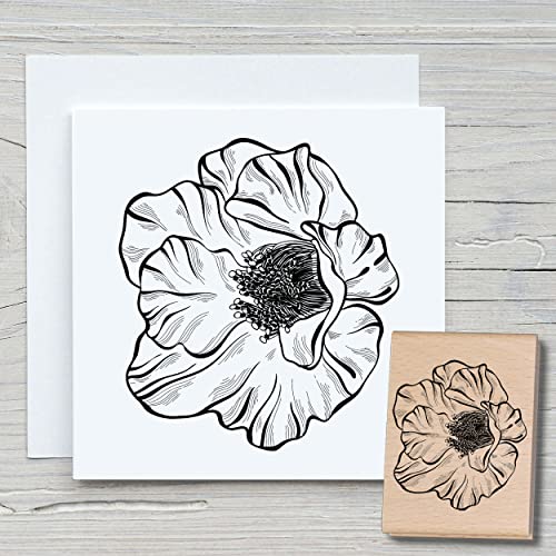 NEWSTAMPS Stempel Mohnblume Motivstempel groß aus Holz & Gummi zum Karten basteln, Holzstempel, Blumen, Pflanzen, Floral, Wiese, Gräser, Scrapbook, Textilstempel, Deko, Kinder von NEWSTAMPS DIE STEMPELMACHER