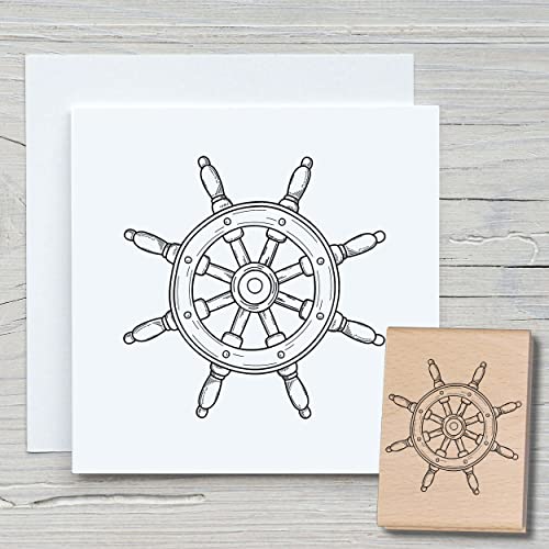 NEWSTAMPS Stempel Steuerrad Motivstempel aus Holz & Gummi zum Karten basteln, Holzstempel, Wasser, Maritim & Meer, Scrapbook, Textilstempel, Deko, Kinder von NEWSTAMPS DIE STEMPELMACHER