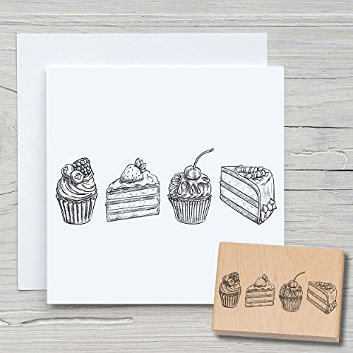 NEWSTAMPS Stempel Torte & Cupcake Motivstempel aus Holz & Gummi zum Karten und Geschenke basteln, Holzstempel für Scrapbook, Textilstempel, Deko, Freunde von NEWSTAMPS DIE STEMPELMACHER