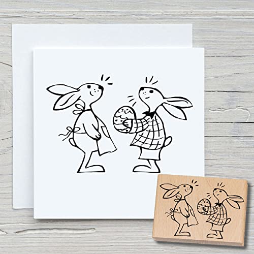 NEWSTAMPS Stempel Zwei Hasen Motivstempel groß aus Holz & Gummi zum Karten basteln, Holzstempel, Ostern, Osterkarte, Osterhase, Scrapbook, Textilstempel, Deko, Kinder von NEWSTAMPS DIE STEMPELMACHER