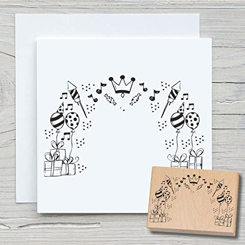 NEWSTAMPS Stempel festlicher Bogen Motivstempel aus Holz & Gummi zum Karten und Geschenke basteln, Holzstempel für Geburtstag, Scrapbook, Textilstempel, Deko von NEWSTAMPS DIE STEMPELMACHER