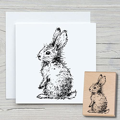 NEWSTAMPS Stempel Puschelhase Motivstempel groß aus Holz & Gummi zum Karten basteln, Holzstempel, Ostern, Osterkarte, Osterhase, Scrapbook, Textilstempel, Deko, Kinder von NEWSTAMPS DIE STEMPELMACHER