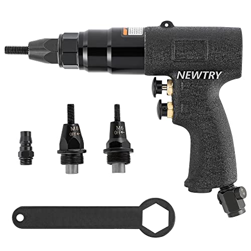 NEWTRY Nietmutter-Pistole Pneumatisches Nietwerkzeug Nietzange Druckluft 1/4 “ bis 3/8 ” (mit M6.M8, M10 Kopf) von NEWTRY