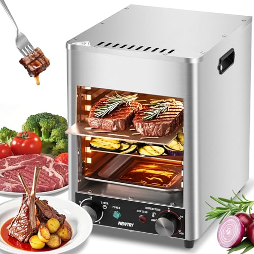 NEWTRY Oberhitzegrill Elektrisch 800℃ Beef-Grill 1.7kw Steakgrill, Schwarze Keramik-Infrarot-Heizung, 10min Timer, Für Haushalte, kleine Unternehmen（Steckerbetrieben） von NEWTRY