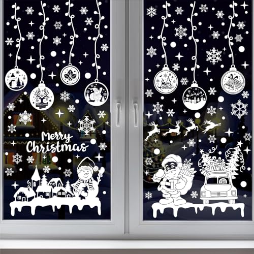 Fensterbilder Weihnachten Groß 237pcs Selbstklebend Weihnachten Schneeflocken PVC Fensterdeko Fenster Winter Wiederverwendbar als Deko Weihnachten von NEWUPZSI